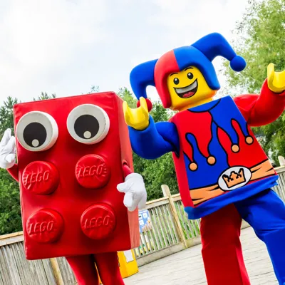 Red Brick and Jester Minifigure on the Hotel Boardwalk at the LEGOLAND Windsor Resort