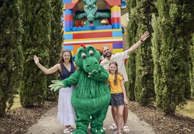 Ollie The Dragon And Family Outside Of The LEGOLAND Windsor Resort Hotel