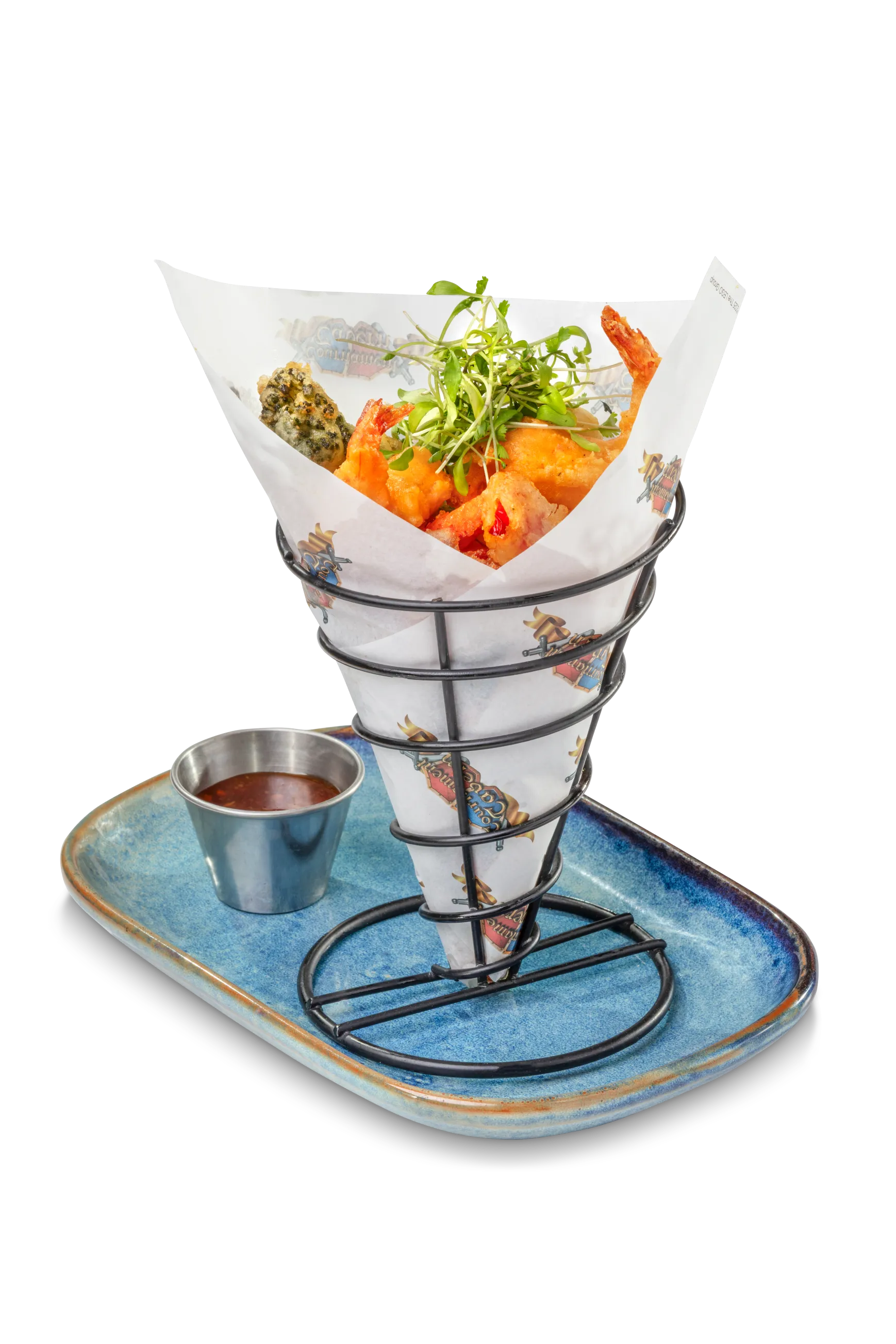 Tempura Prawns - Tempura battered King prawns served with Tempura battered tenderstem broccoli, courgette and heritage carrot with a sweet chilli sauce.