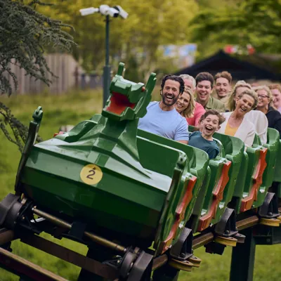 Families on the Dragon coaster at the LEGOLAND Windsor Resort