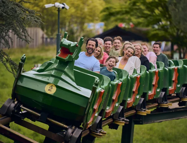 Families on the Dragon coaster at the LEGOLAND Windsor Resort