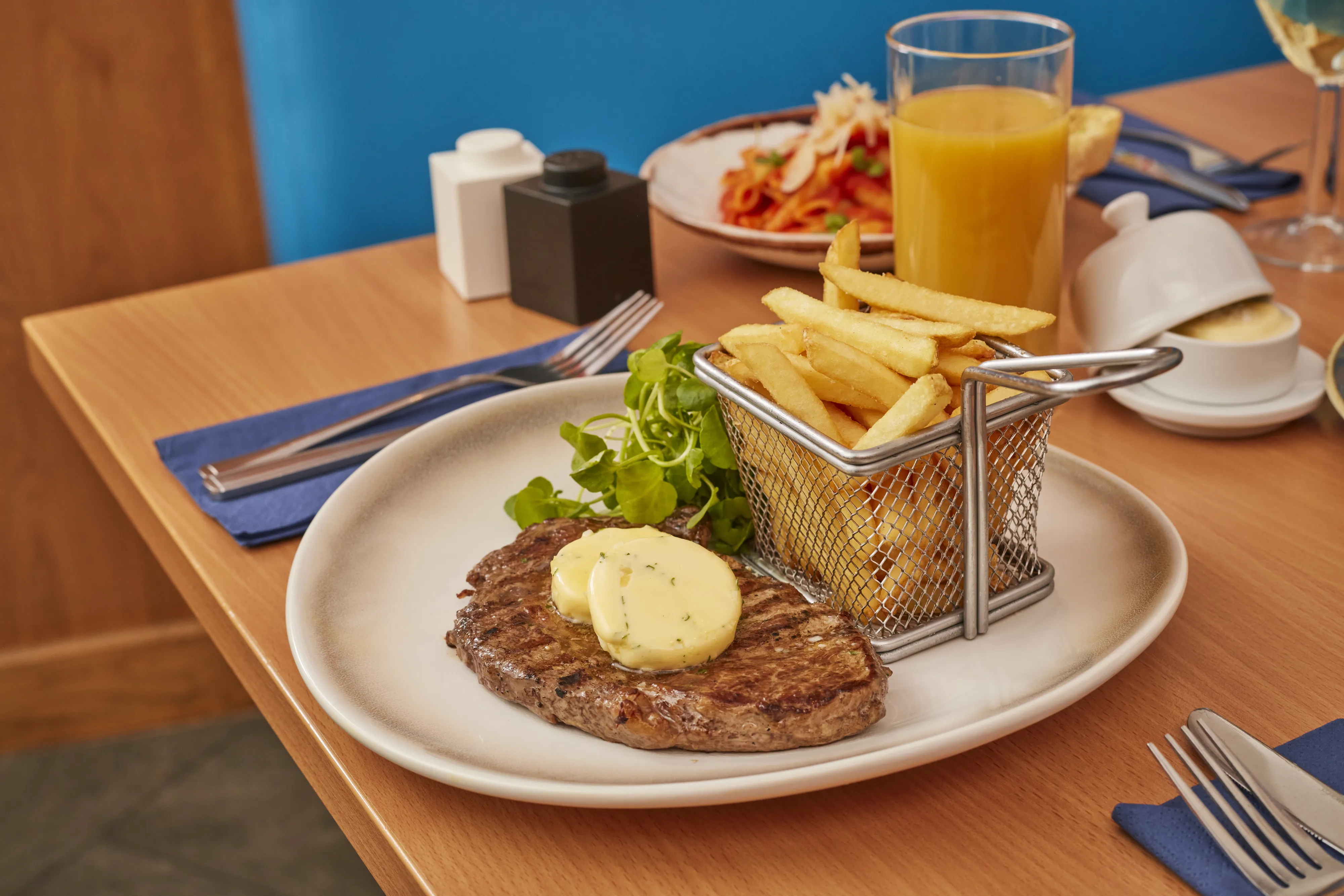 Grilled Ribeye Steak - Garlic Butter, Watercress, Skinny Fries