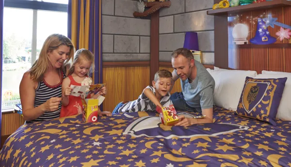 Family in Wizard's room at LEGOLAND Castle Hotel