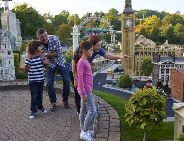 Family looking at London landmarks in Miniland at the LEGOLAND Windsor Resort