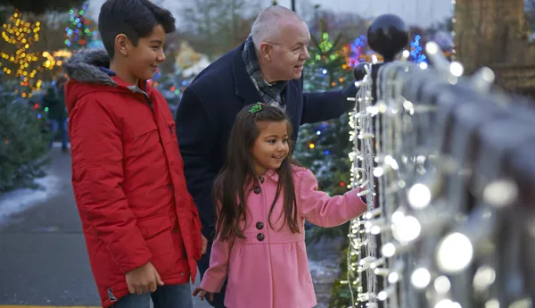Family looking at Christmas lights at LEGOLAND at Christmas