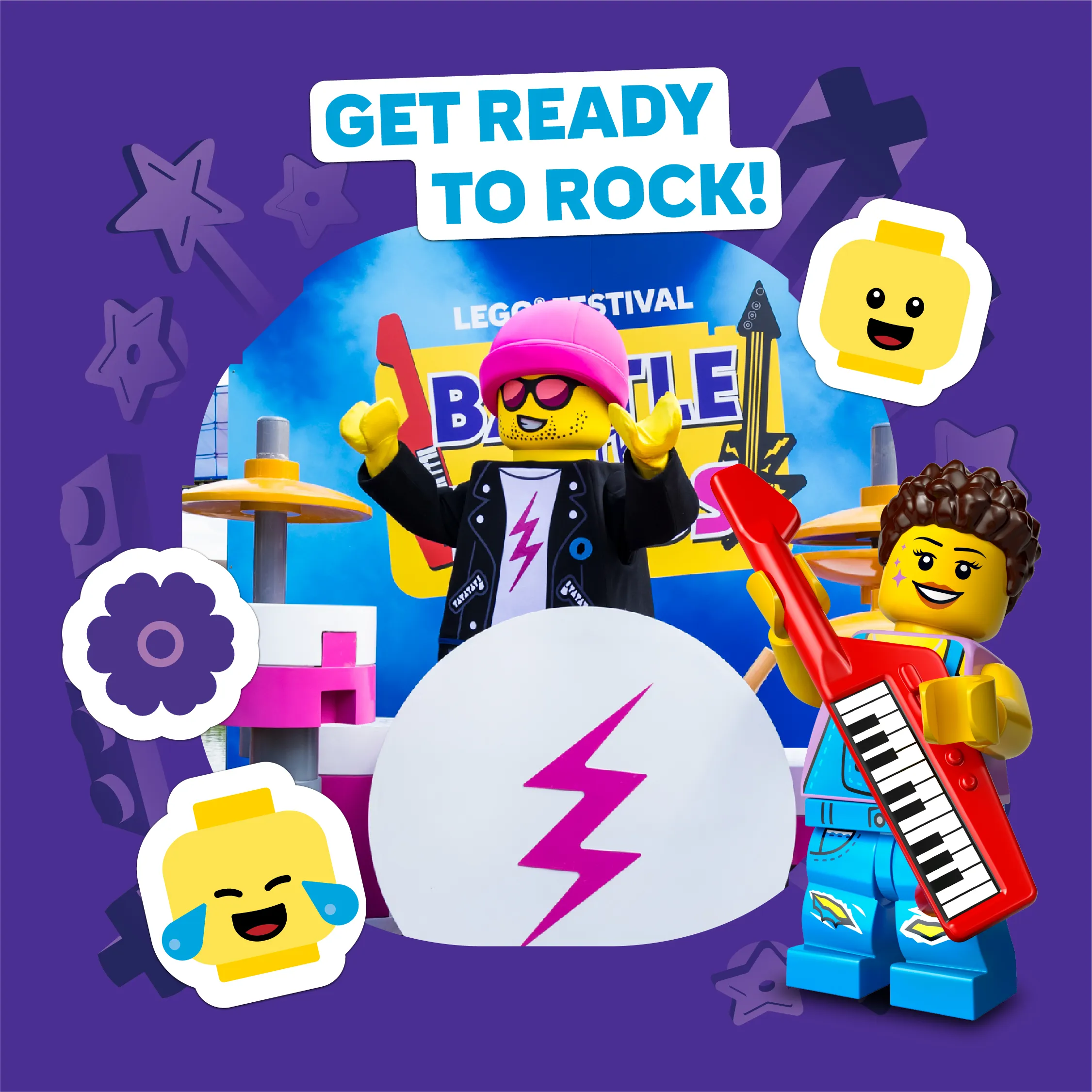 Battle of the Bands characters at LEGO Festival with the caption 