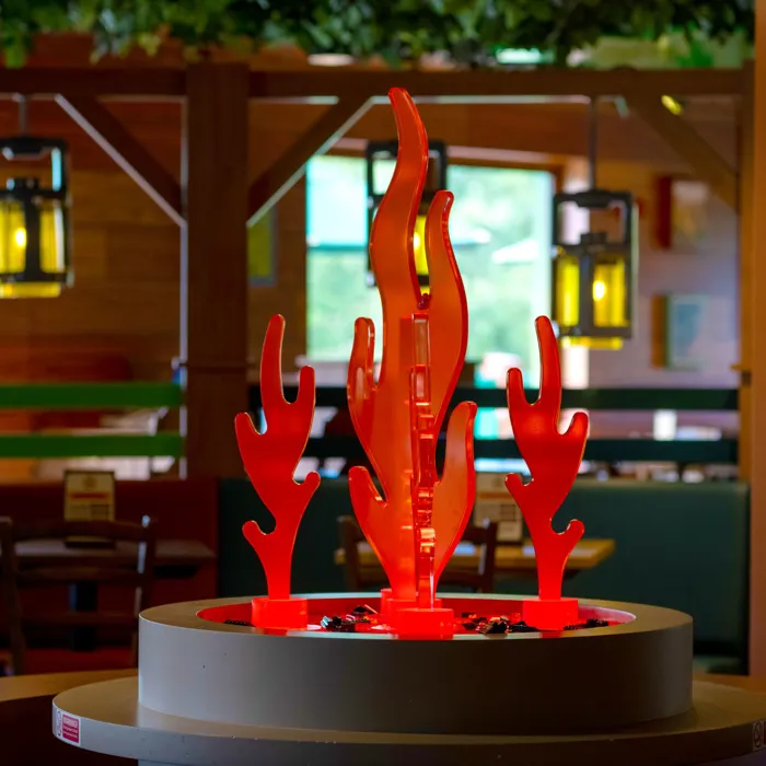 LEGO-themed firepit feature in the LEGOLAND Woodland Village Clubhouse Restaurant & Bar