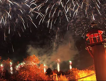 Fireworks in Heartlake Harbour arena during the Fireworks Spectacular event at the LEGOLAND Windsor Resort