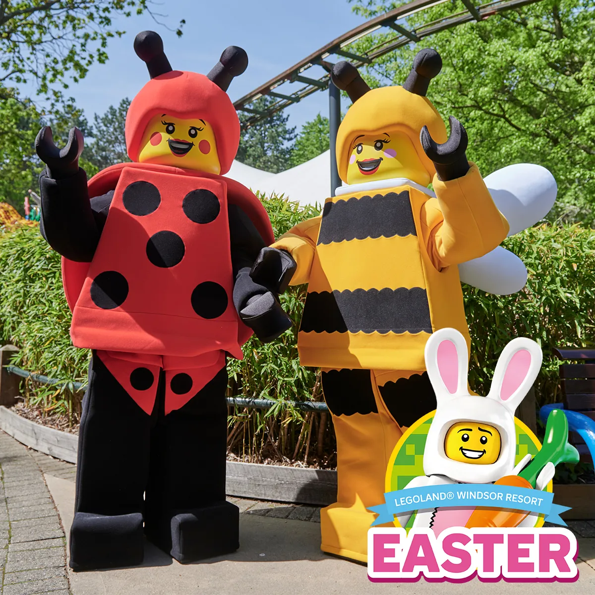 Bumblebee Girl And Lady Bug Girl at LEGOLAND Windsor with the LEGOLAND Easter logo