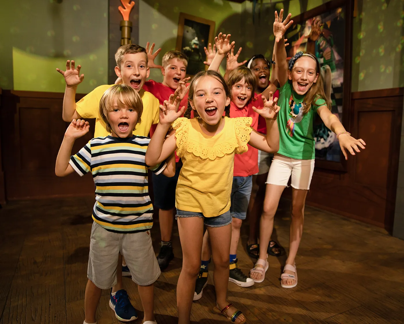 Group pulling scary face inside Haunted House Monster Party at the LEGOLAND® Windsor Resort