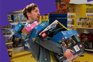 Gentleman carrying boxes of LEGO