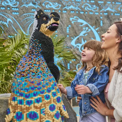 Family looking at Peadog in LEGO® MYTHICA at the LEGOLAND® Windsor Resort