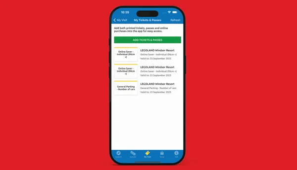 Screenshot of the Ticket Wallet feature on the LEGOLAND App