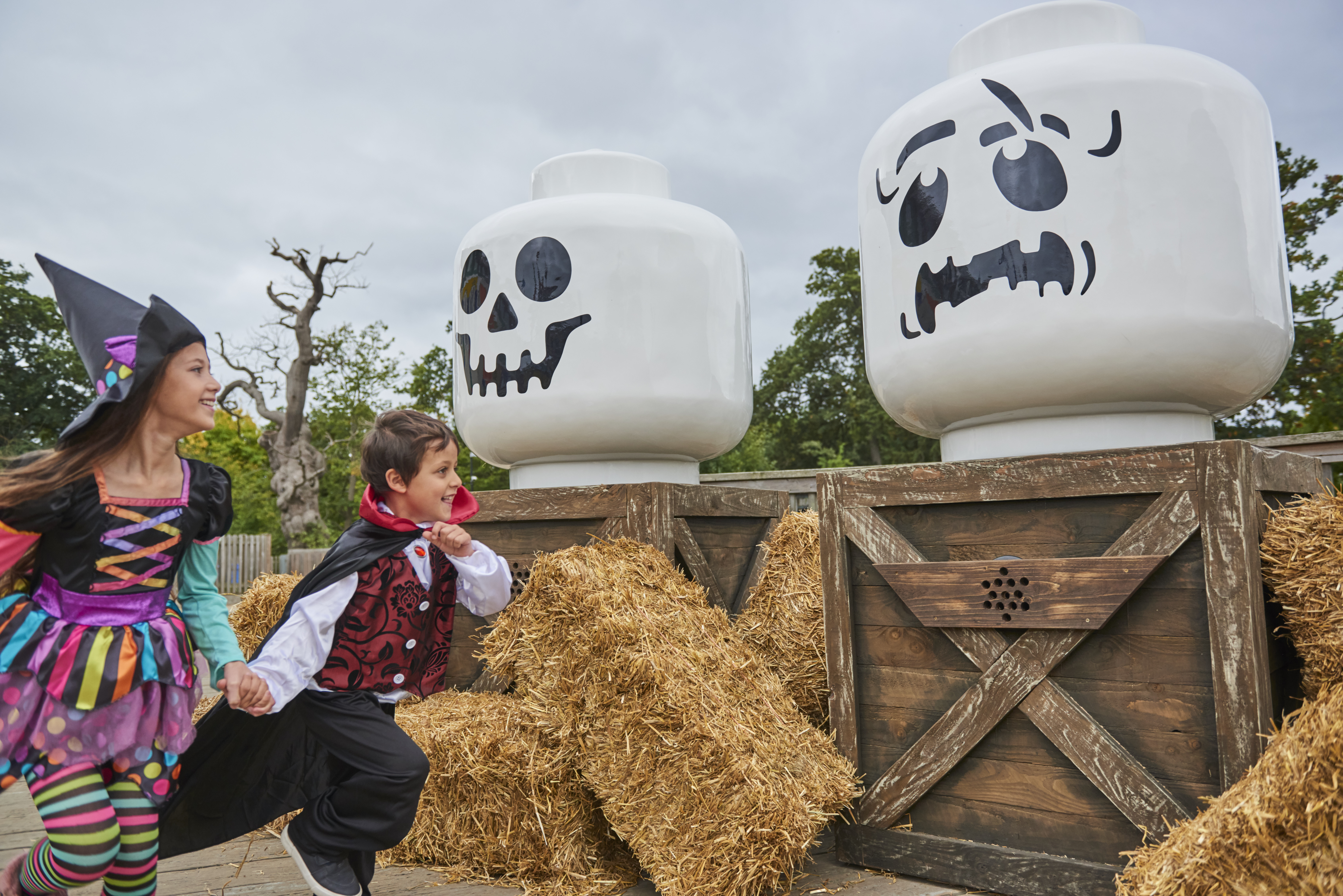 Children with Skeleton Minifigure Heads at Brick or Treat at the LEGOLAND Windsor Resort