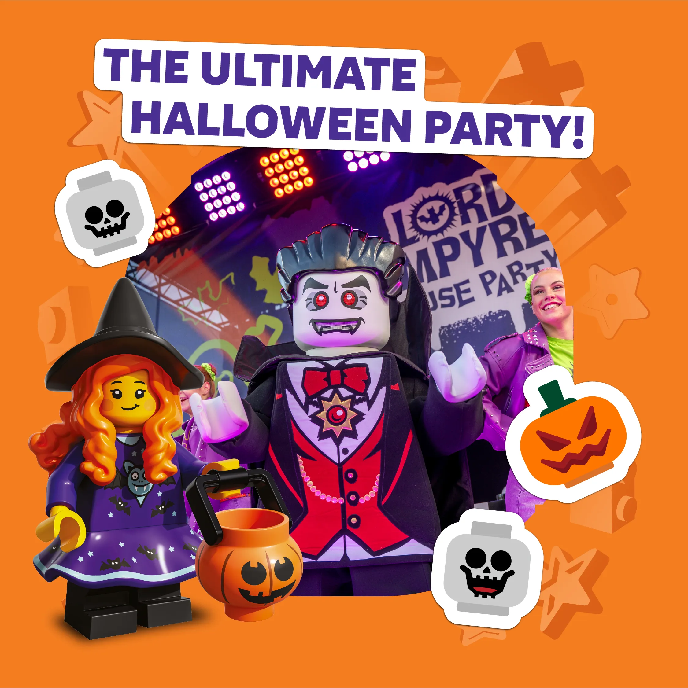 Lord Vampyre character and dancers at Lord Vampyre's House Party during Brick or Treat with the caption 