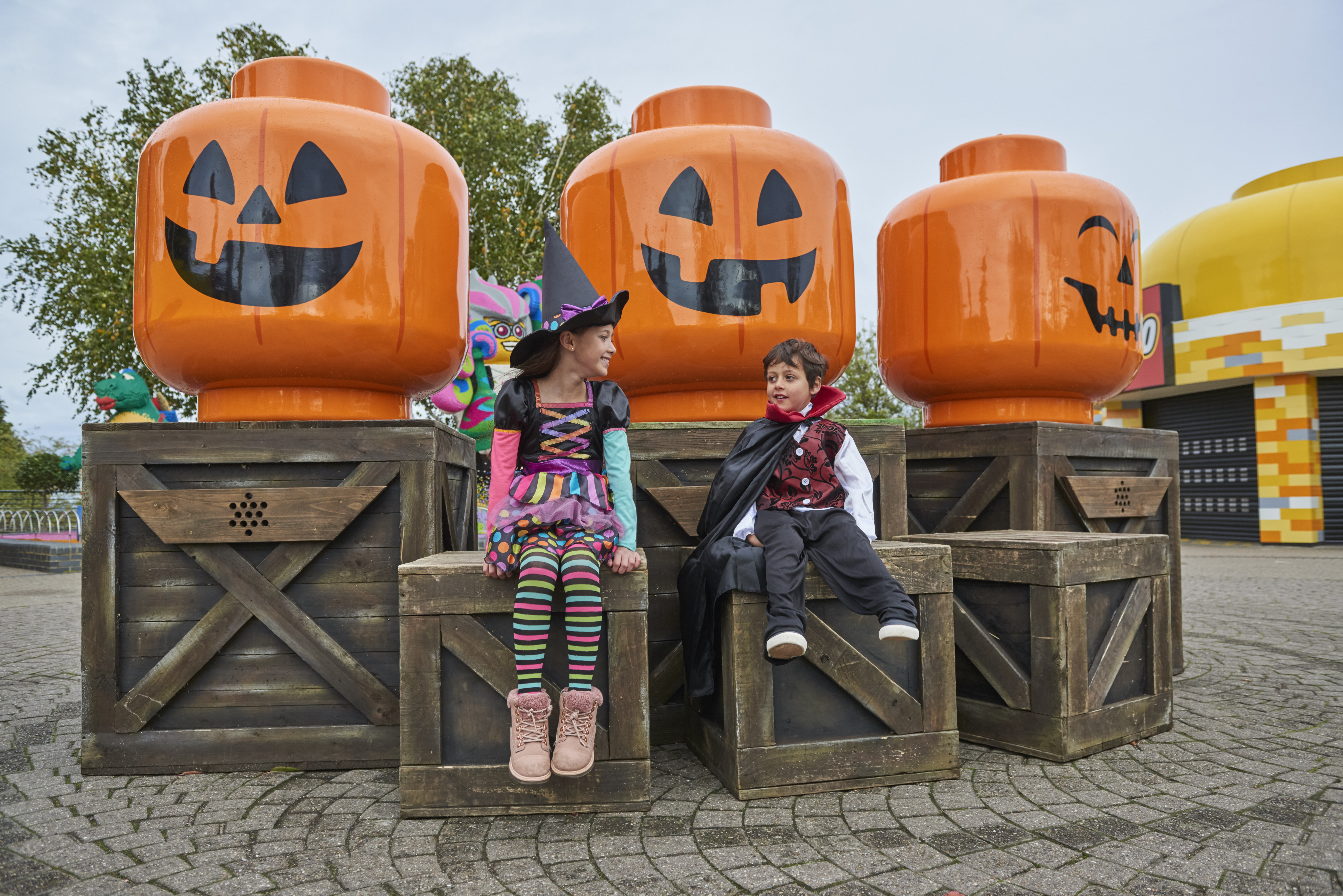 Children With Pumpkin Heads At Brick Or Treat
