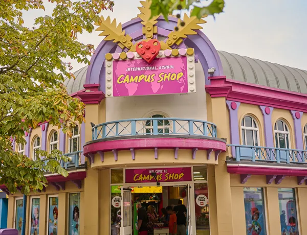The exterior of the International School Campus Shop in Heartlake City at LEGOLAND Windsor